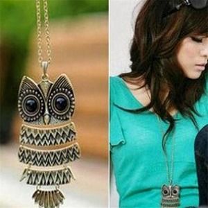 Rustic Fashion Owl Long Chain Necklace